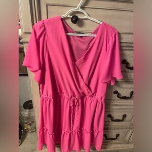 Bright Pink Flutter Sleeve Dress